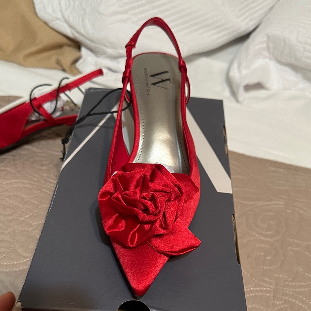 Worthington Red Slingback Heels with Rose Detail